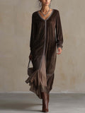 Teresa | Vestido midi acampanado de ante sintético con escote en V y detalle de acabado