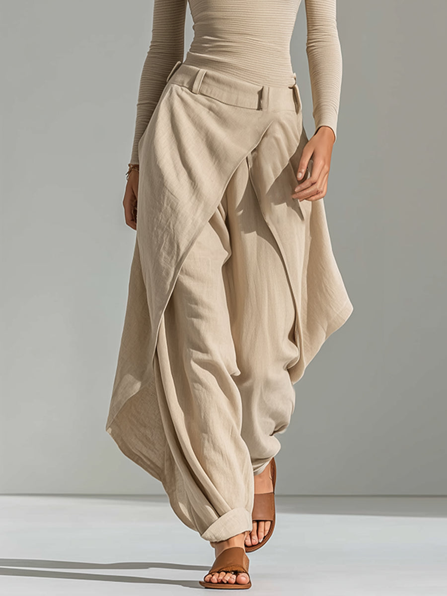Carmen | Conjunto de top con cuello barco y pantalón en capas, beige