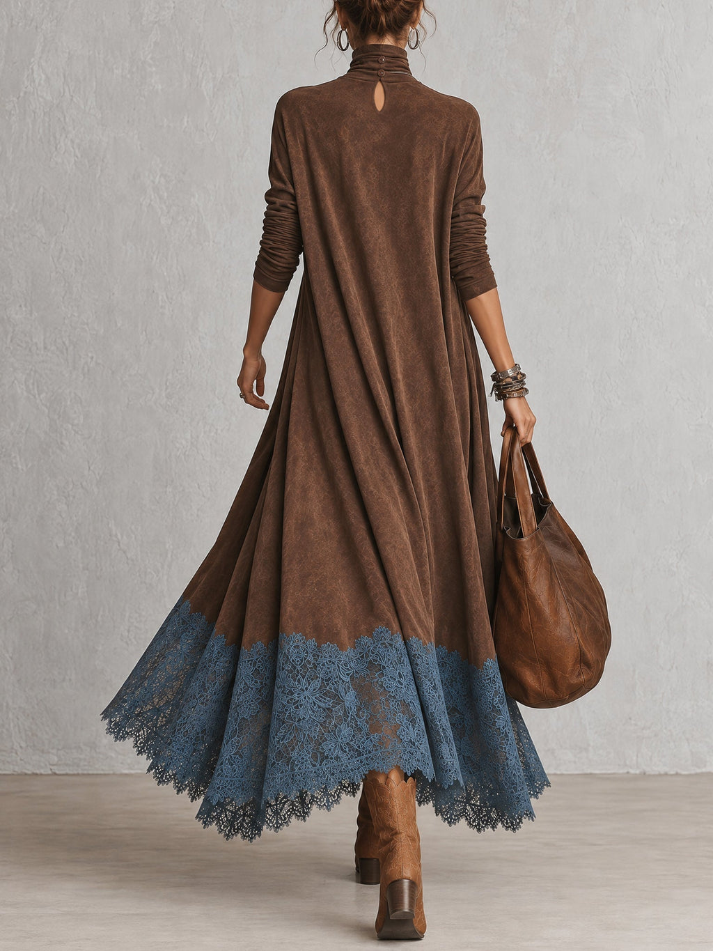 Amparo | Vestido largo con efecto ante y bajo de encaje
