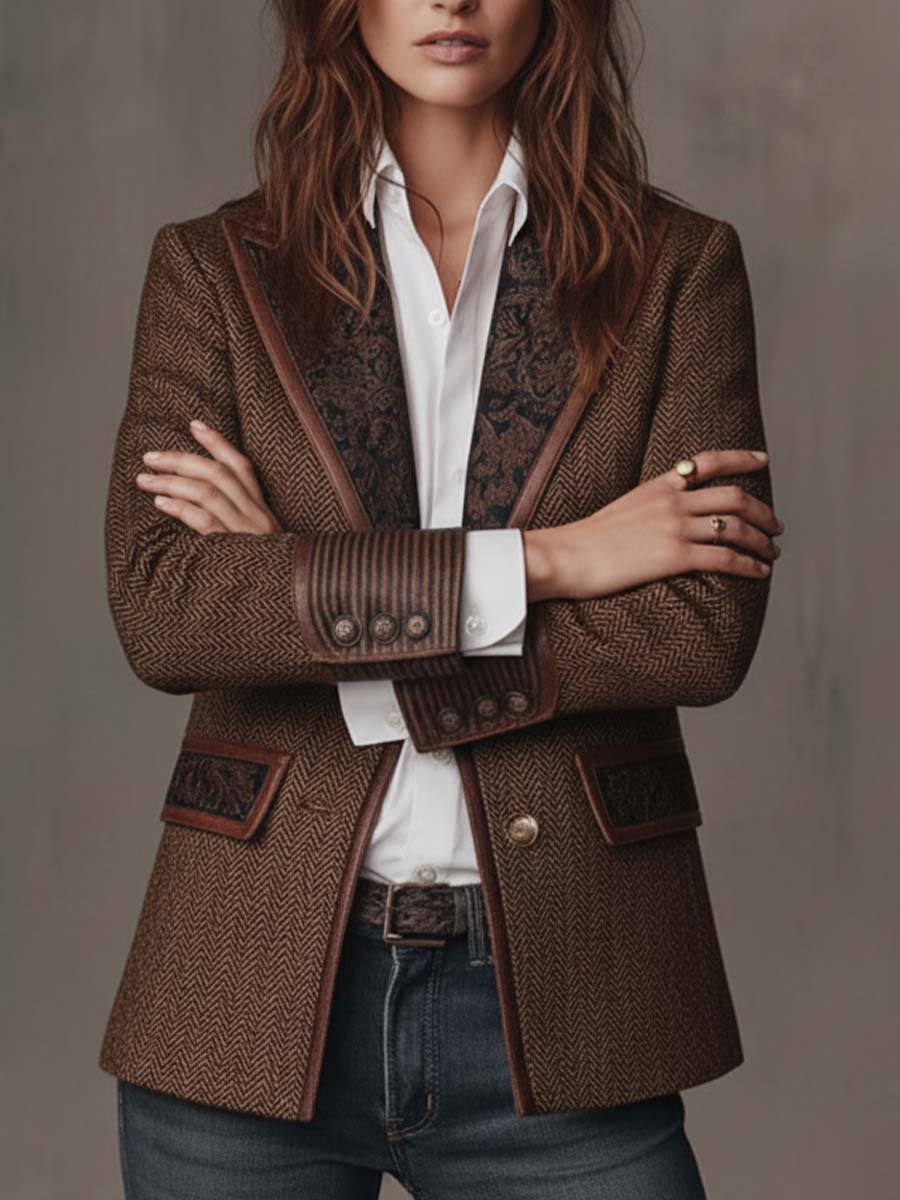 Mariana | Blazer con inserciones y estampado en espiga