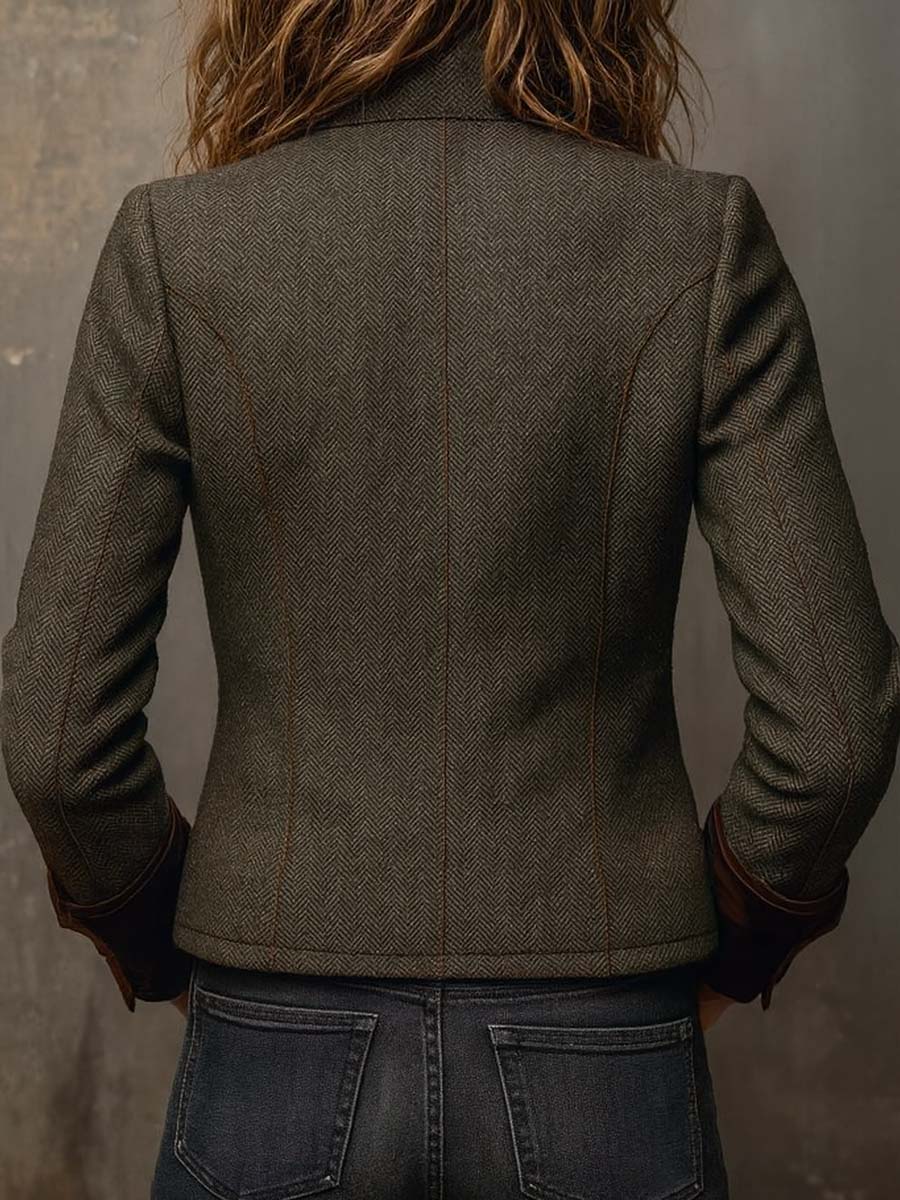 Helena | Blazer vintage con diseño en espiga y ribetes en contraste