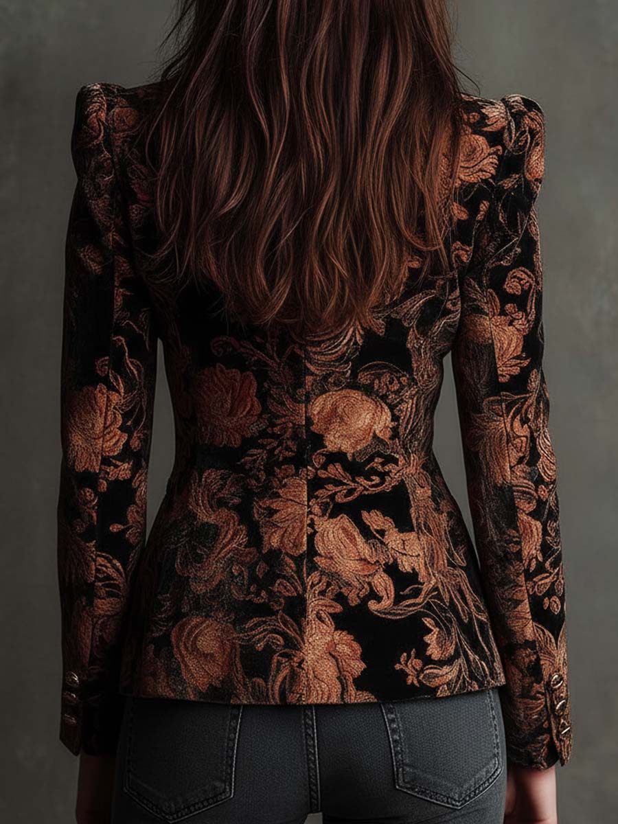 Manuela | Blazer de corte sastre con estampado floral en negro y bronce