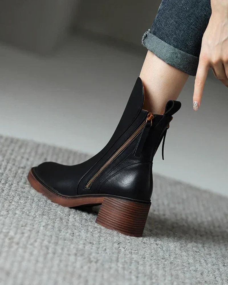 Patricia | Botas de cuero con tacón cuadrado