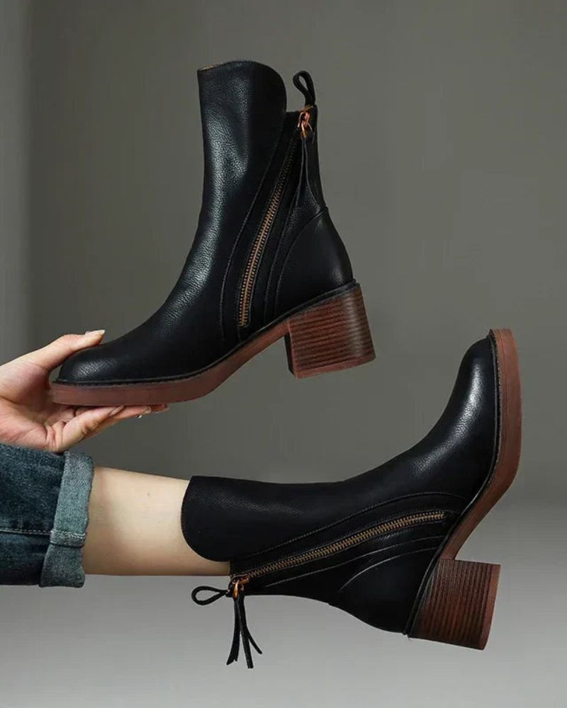 Patricia | Botas de cuero con tacón cuadrado