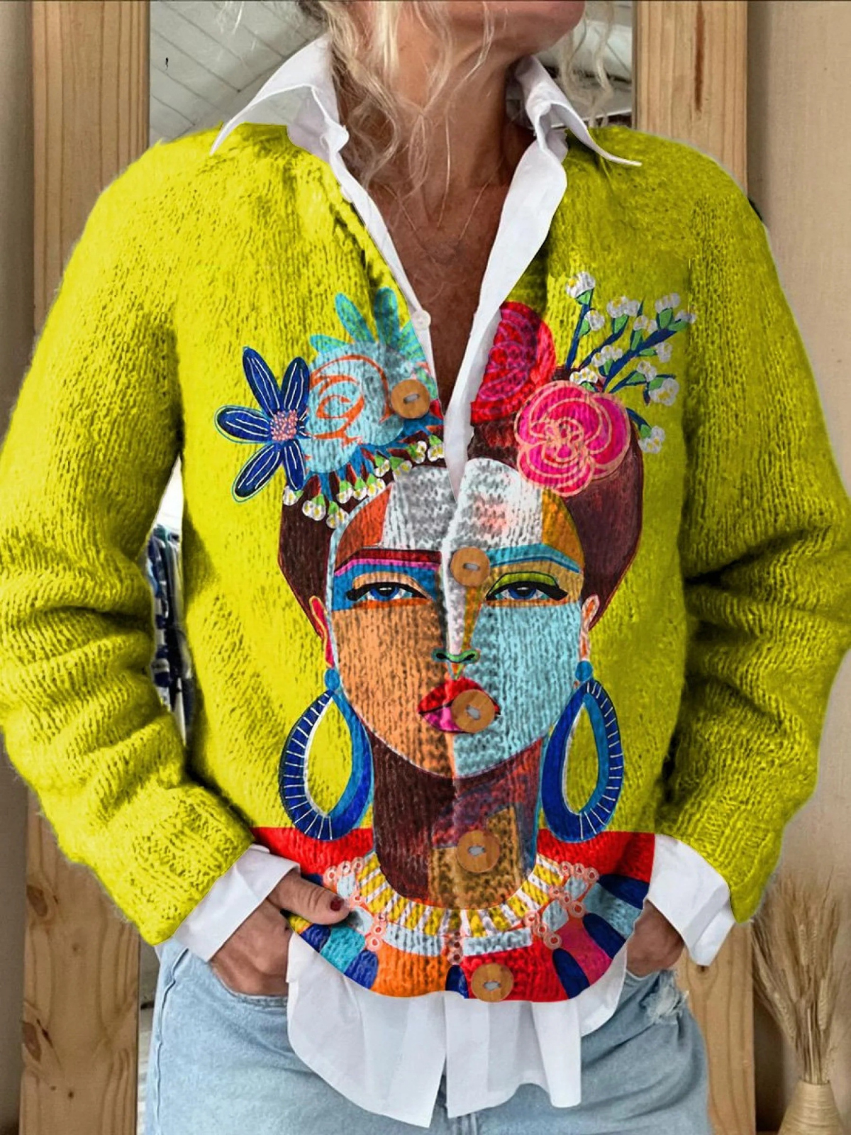 Daniela | Cuadro, retrato, lámina artística, chaleco de botones