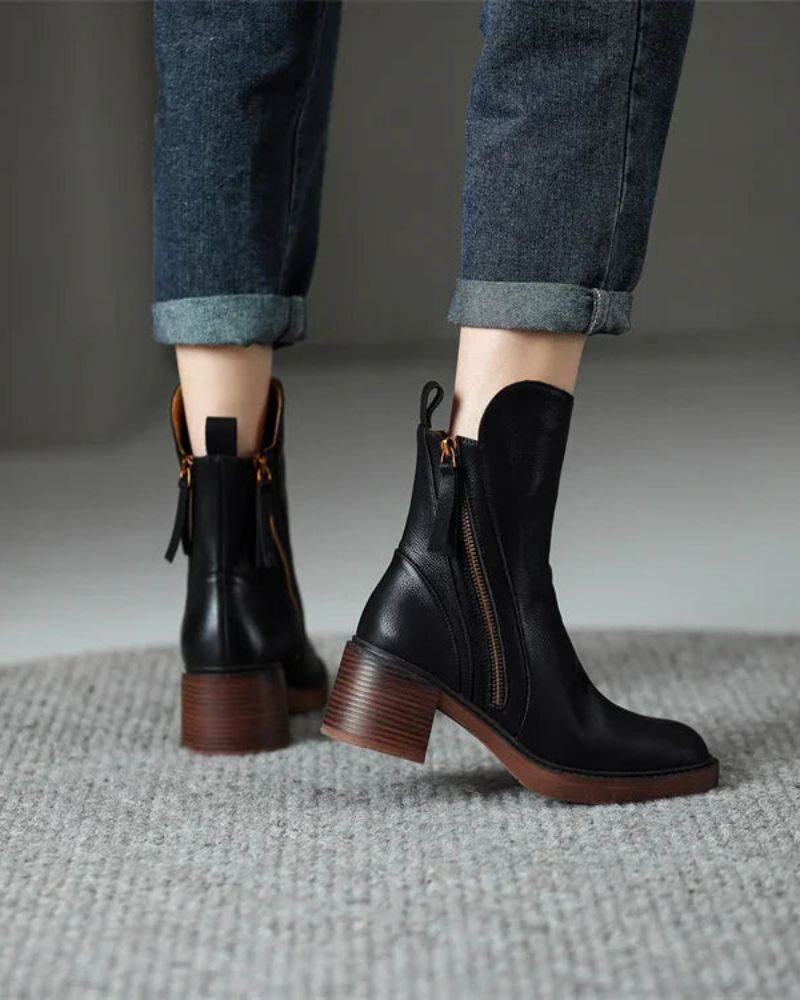 Patricia | Botas de cuero con tacón cuadrado