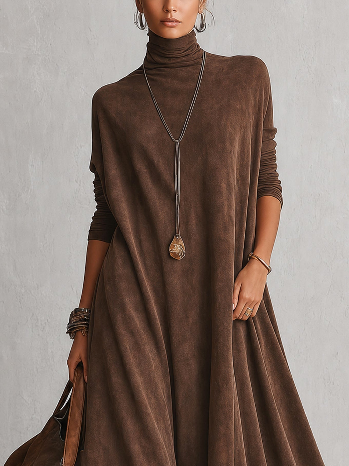 Amparo | Vestido largo con efecto ante y bajo de encaje