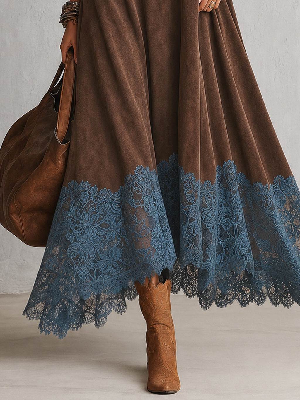 Amparo | Vestido largo con efecto ante y bajo de encaje