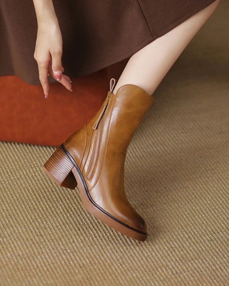 Patricia | Botas de cuero con tacón cuadrado
