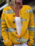 Linda | Chaleco con botones y estampado artístico vintage de sardinas