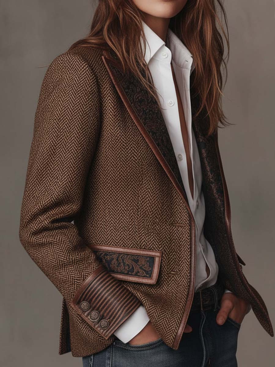 Mariana | Blazer con inserciones y estampado en espiga