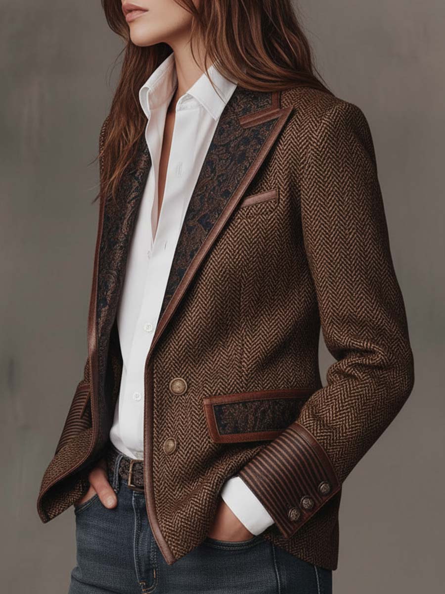 Mariana | Blazer con inserciones y estampado en espiga