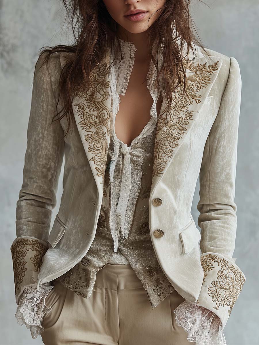 Alina | Blazer de color marfil bordado, de corte entallado