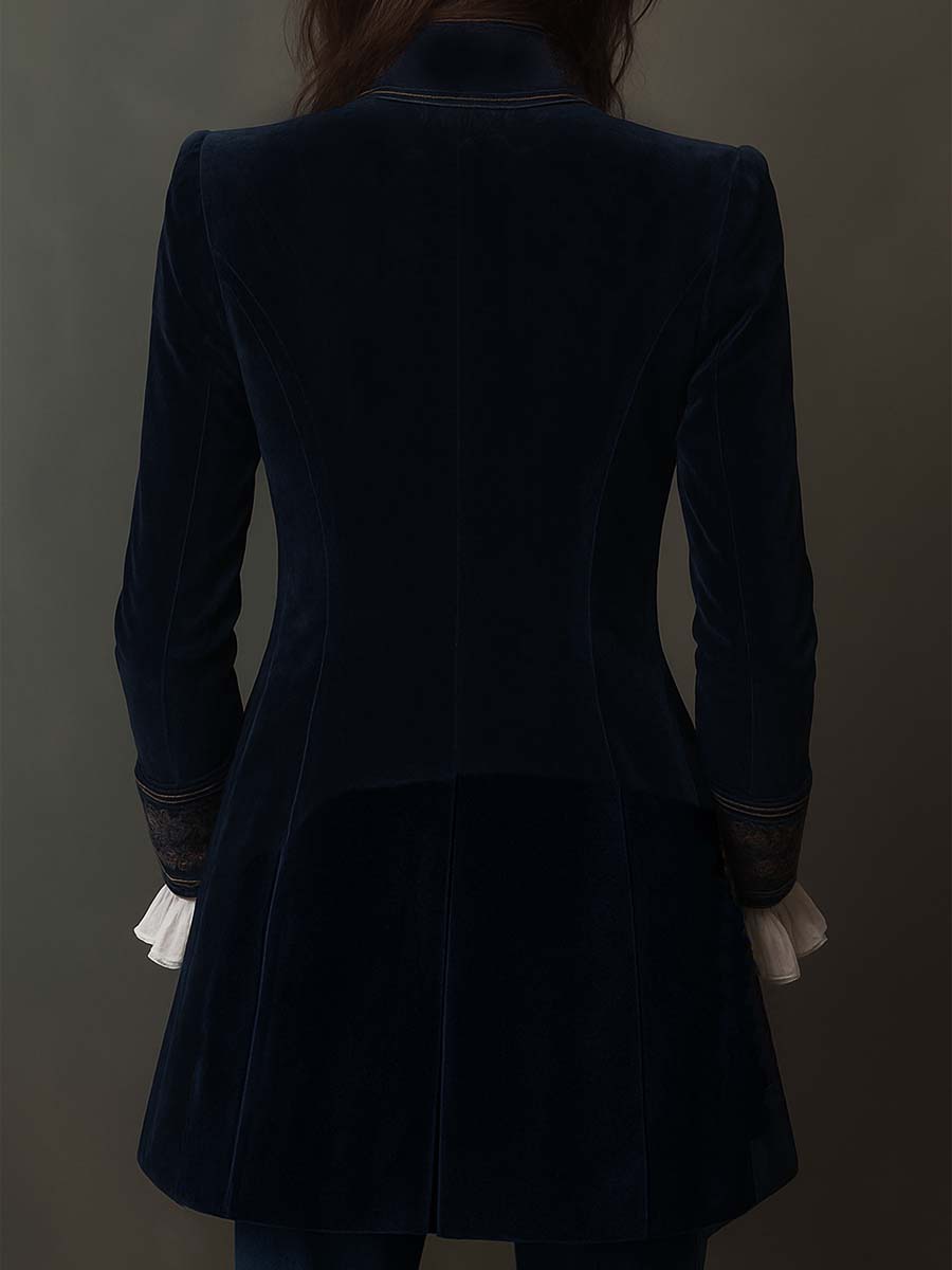 Julia | Chaqueta larga bordada vintage azul marino