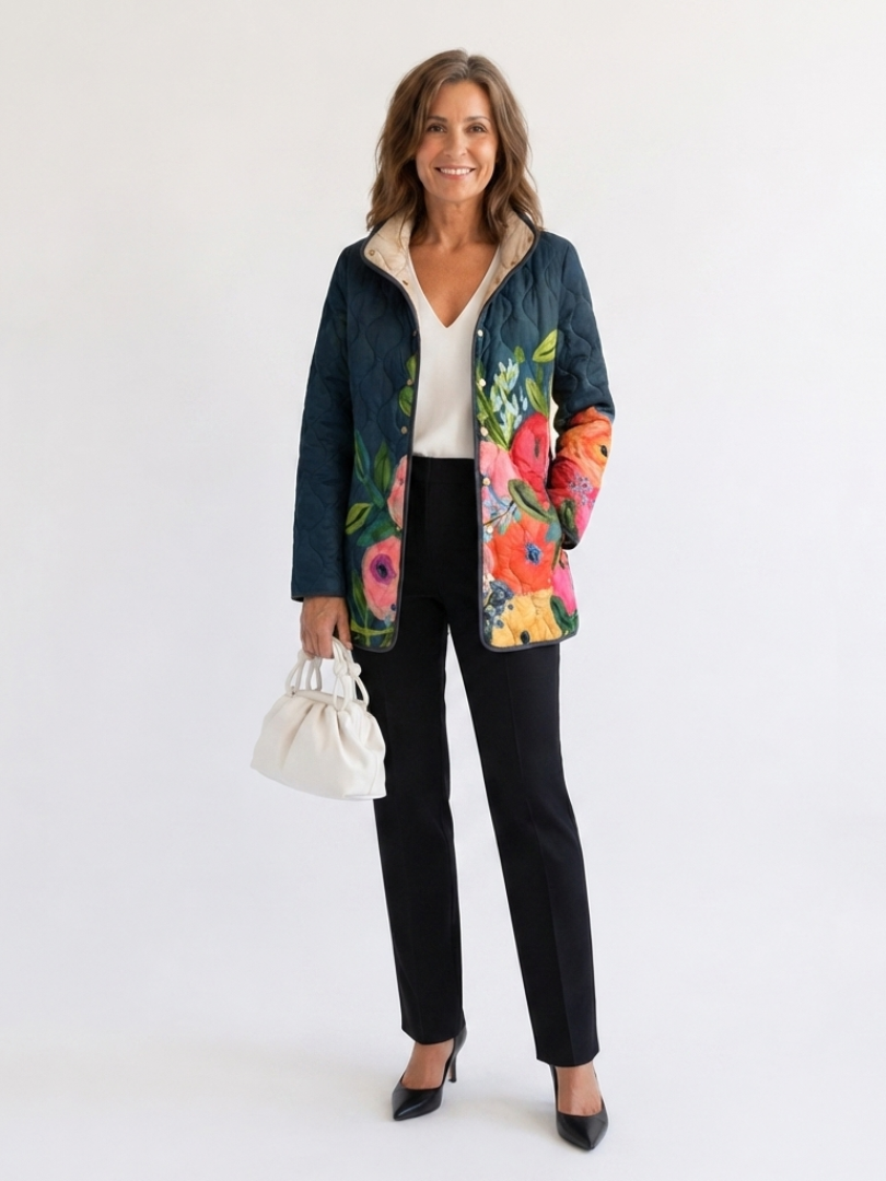 Camila | Chaqueta acolchada con flores pintadas