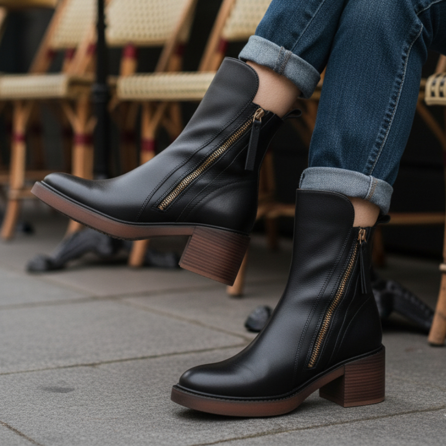 Patricia | Botas de cuero con tacón cuadrado