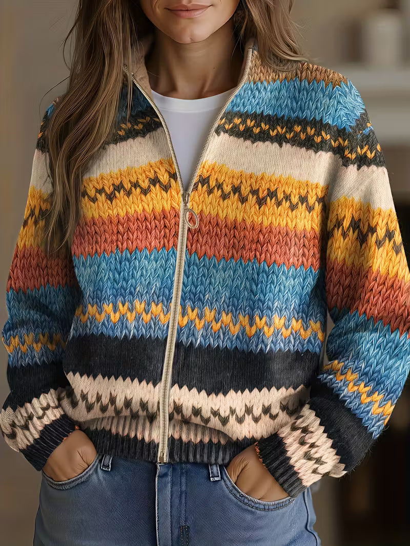 Maria | Cárdigan de punto con rayas en zigzag multicolor