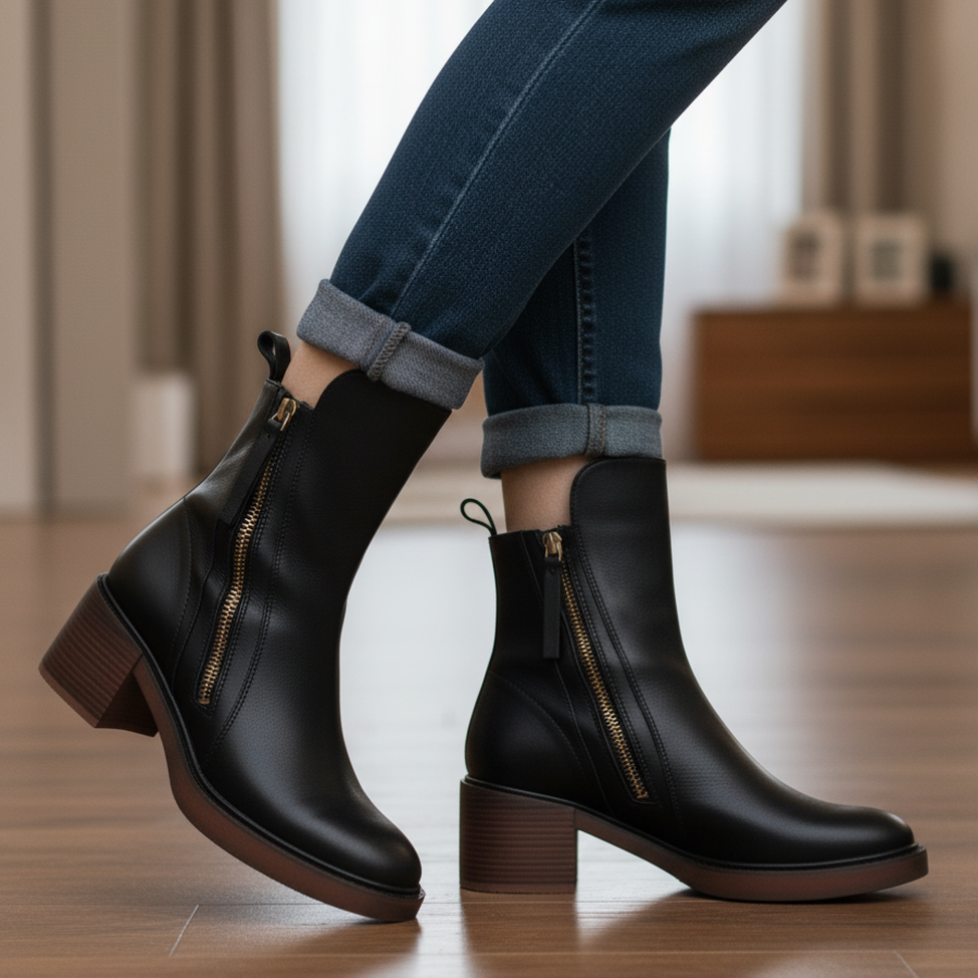 Patricia | Botas de cuero con tacón cuadrado