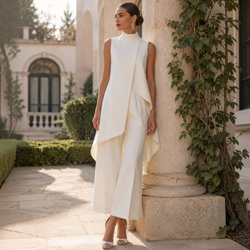 Valentina | Conjunto elegante con top drapeado y cuello alto