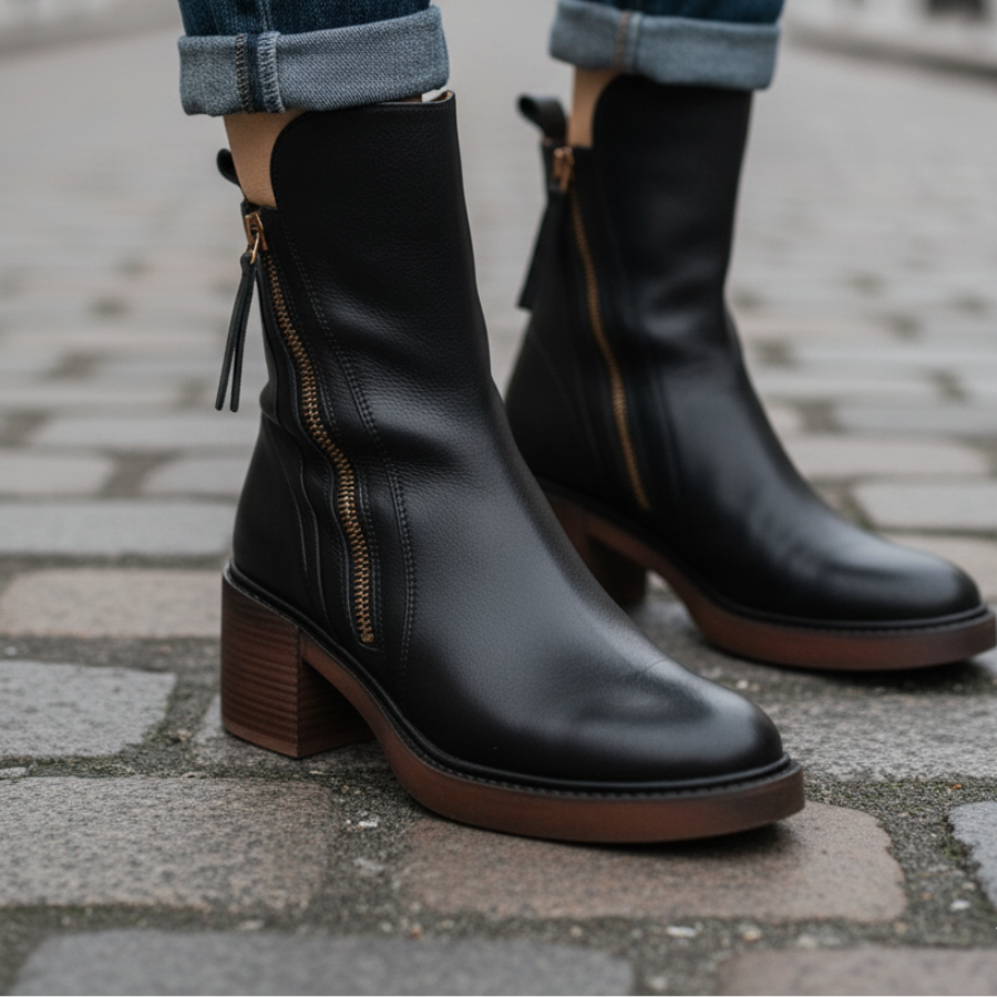 Patricia | Botas de cuero con tacón cuadrado