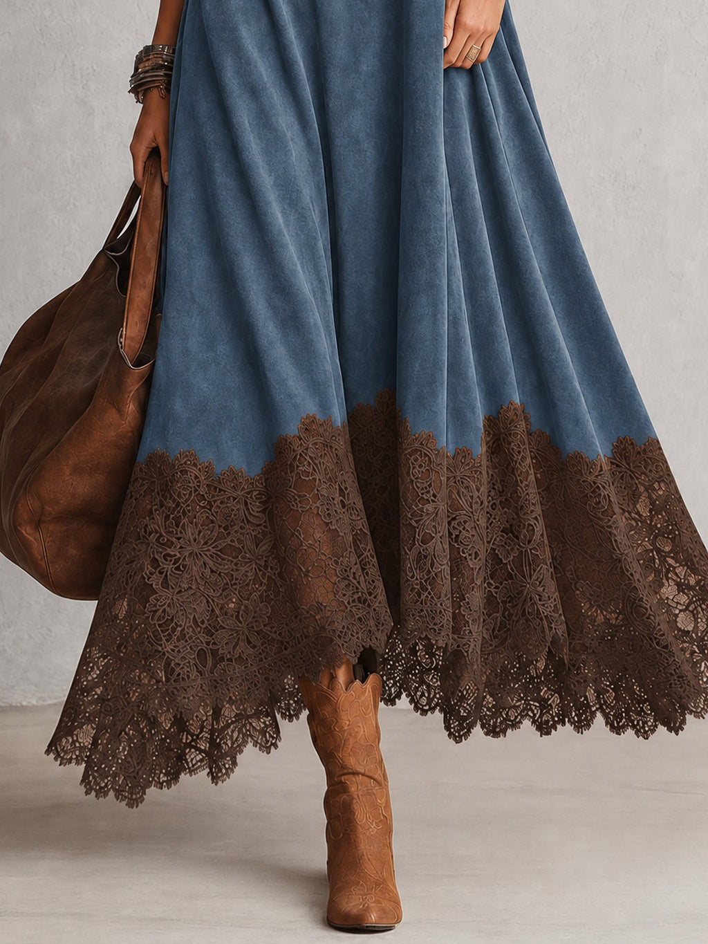 Amparo | Vestido largo con efecto ante y bajo de encaje