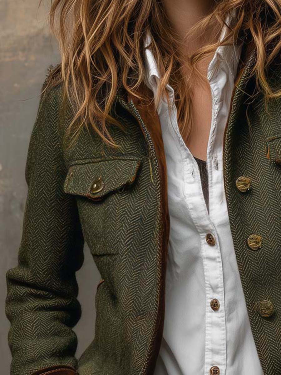 Helena | Blazer vintage con diseño en espiga y ribetes en contraste