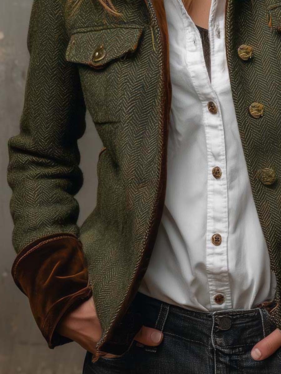 Helena | Blazer vintage con diseño en espiga y ribetes en contraste