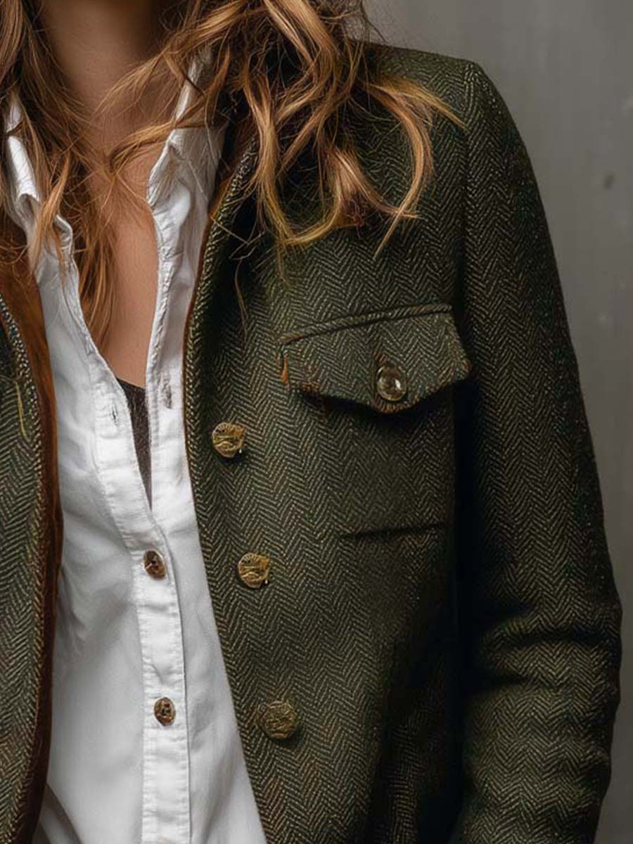 Helena | Blazer vintage con diseño en espiga y ribetes en contraste