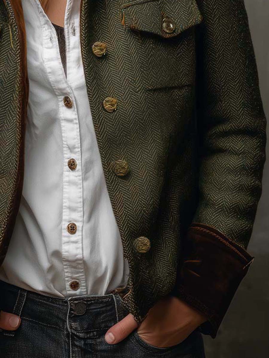Helena | Blazer vintage con diseño en espiga y ribetes en contraste