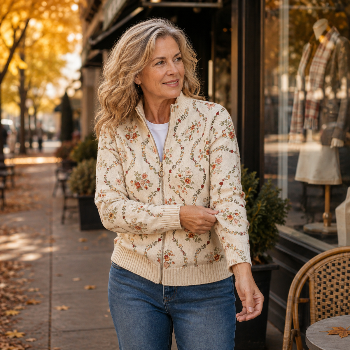 Paola | Estampado floral delicado en crema con motivos de enredaderas