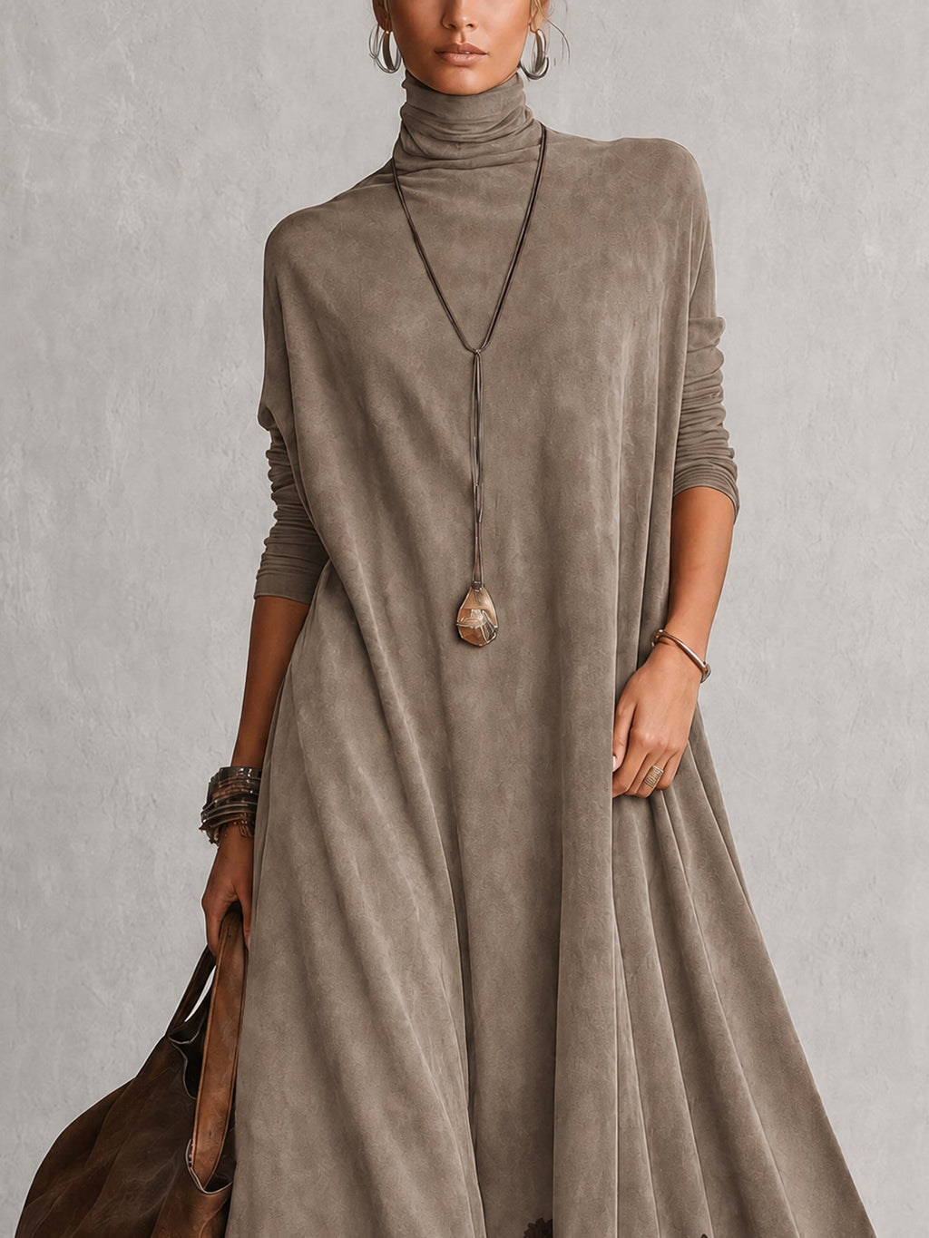 Amparo | Vestido largo con efecto ante y bajo de encaje