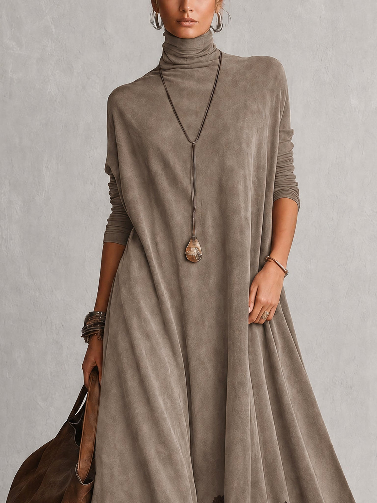Amparo | Vestido largo con efecto ante y bajo de encaje