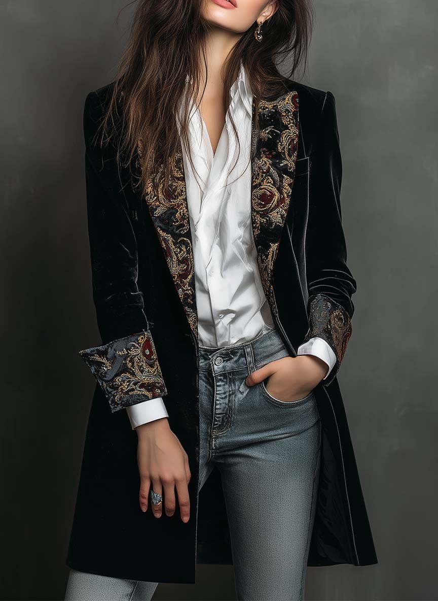 Leonor | Blazer entallado con estampado barroco en negro