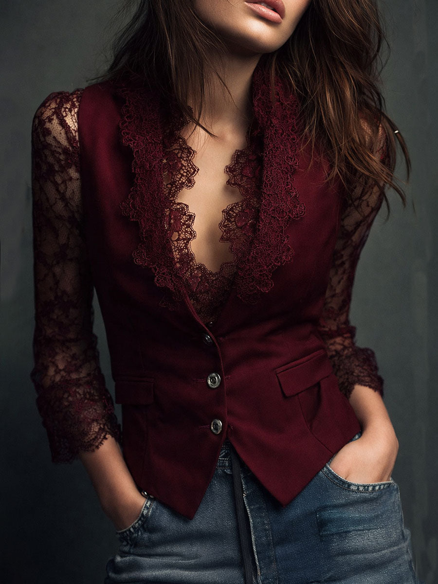 Nuria | Blazer negro con mangas semitransparentes