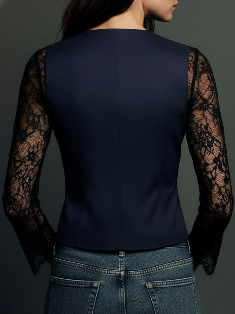 Nuria | Blazer negro con mangas semitransparentes