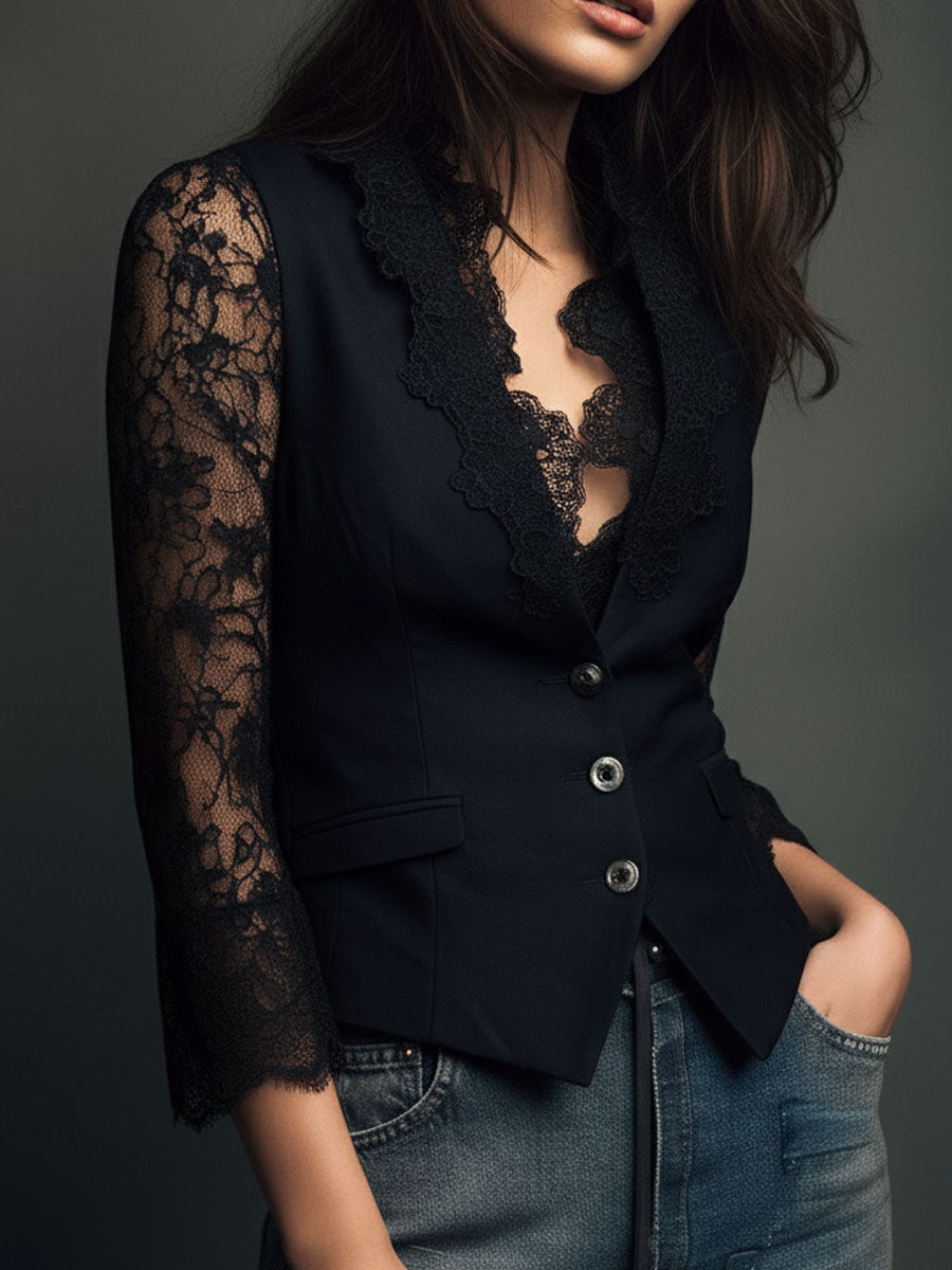 Nuria | Blazer negro con mangas semitransparentes