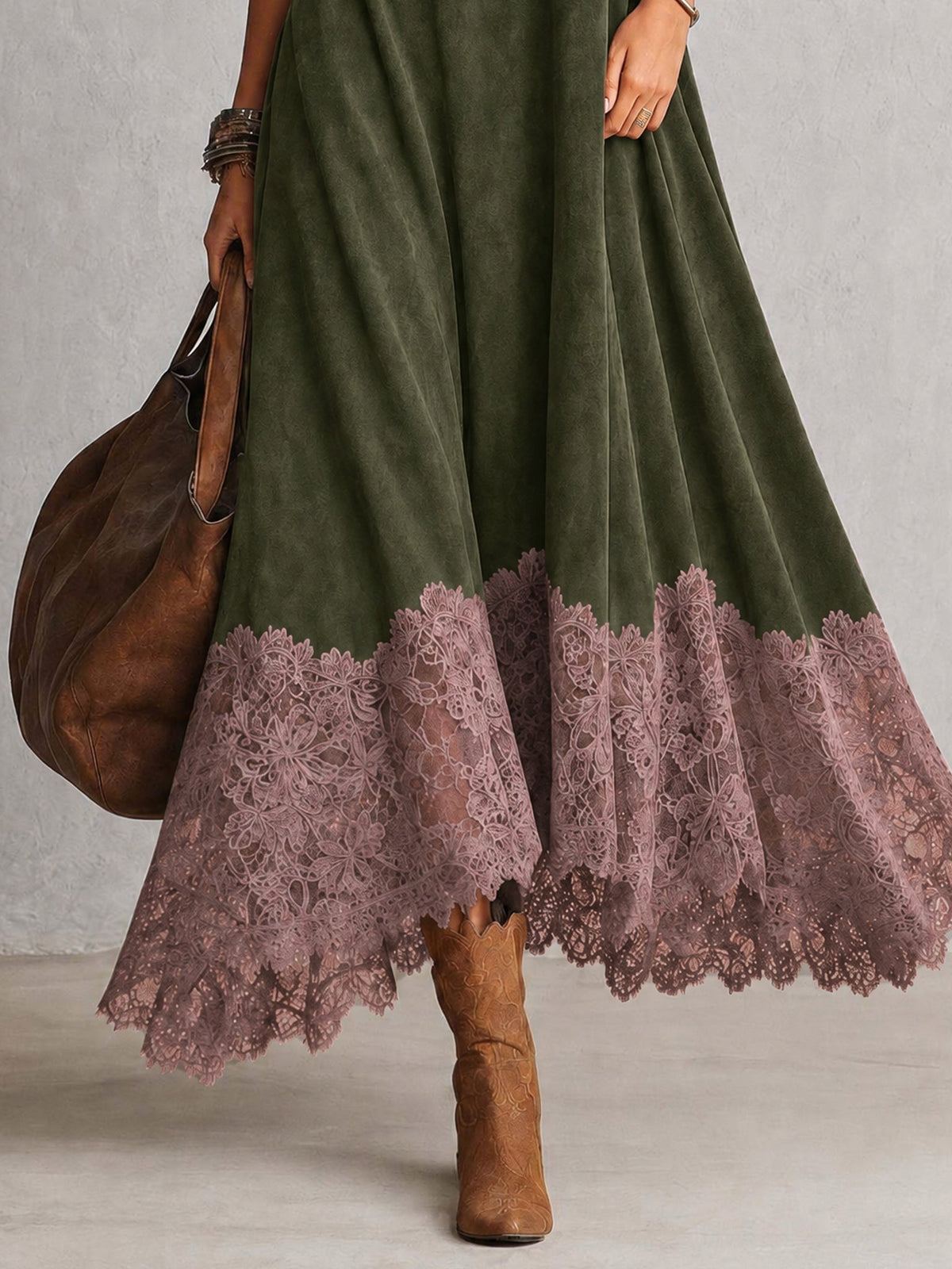 Amparo | Vestido largo con efecto ante y bajo de encaje
