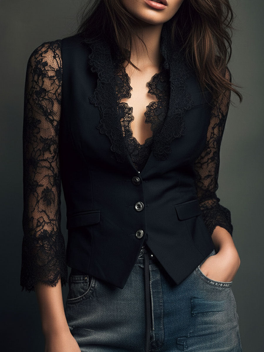 Nuria | Blazer negro con mangas semitransparentes