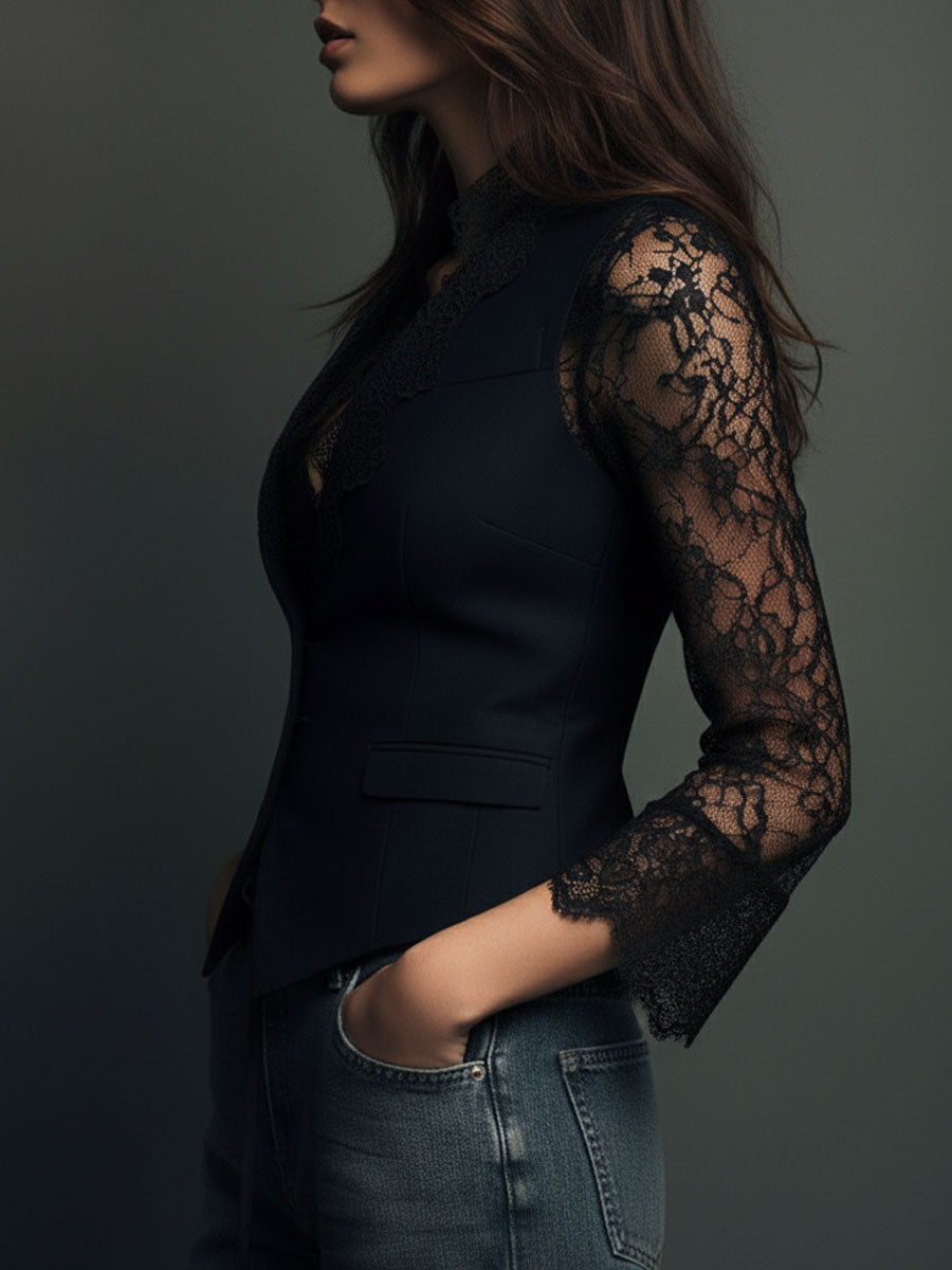 Nuria | Blazer negro con mangas semitransparentes