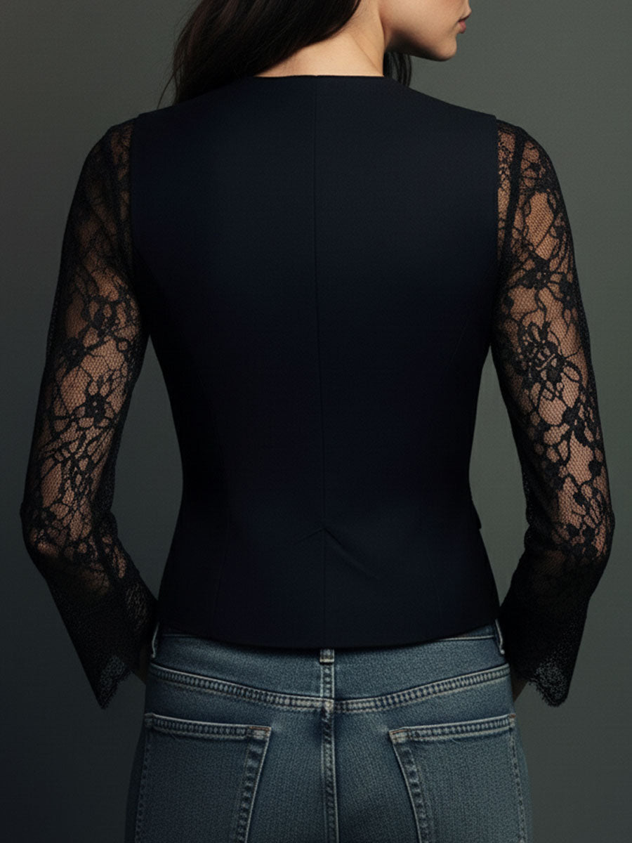 Nuria | Blazer negro con mangas semitransparentes