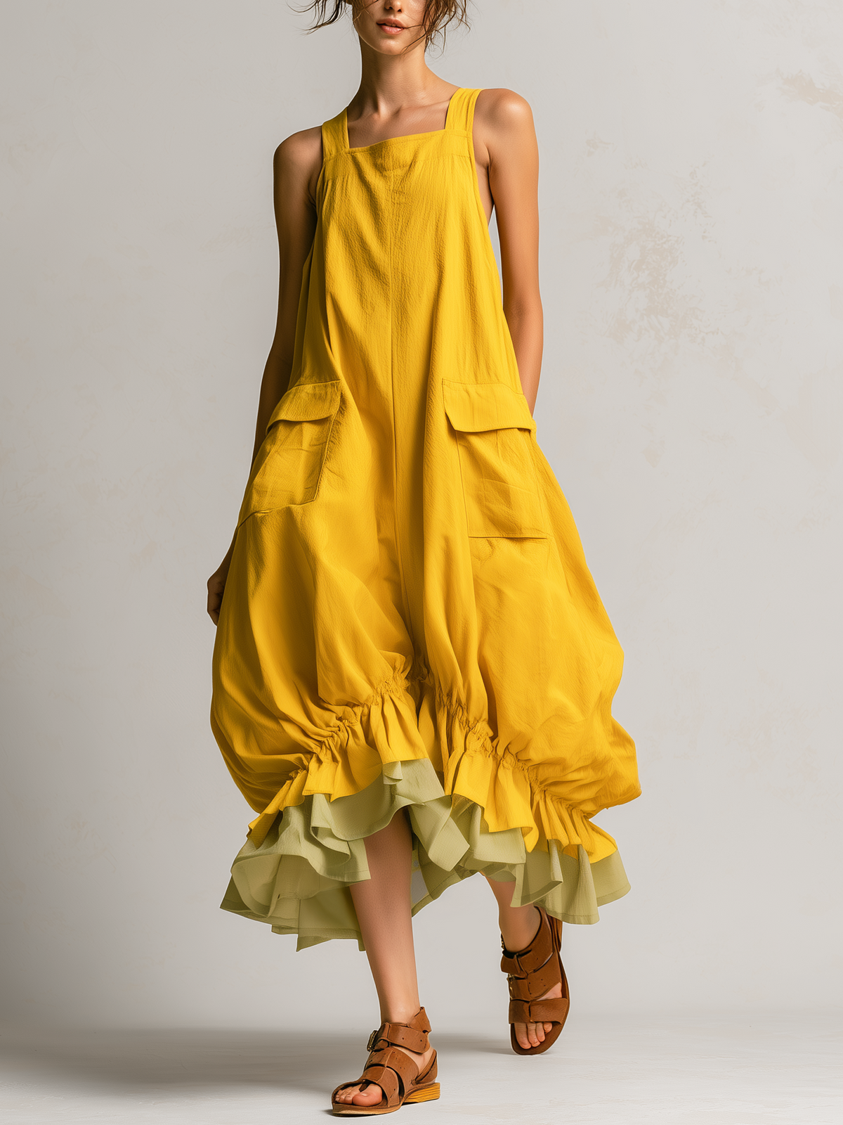 Antonia | Vestido de corte globo con bolsillos y bajo con volantes