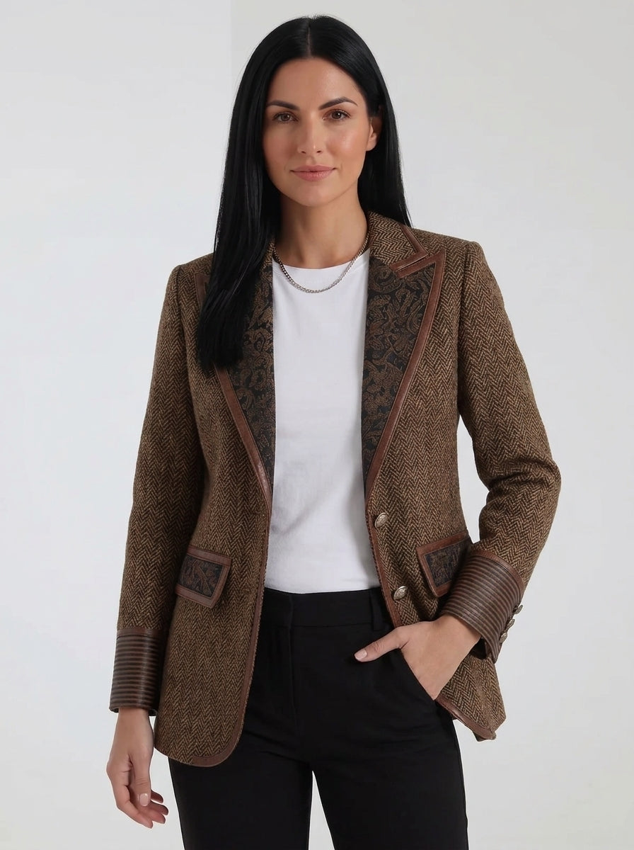 Mariana | Blazer con inserciones y estampado en espiga