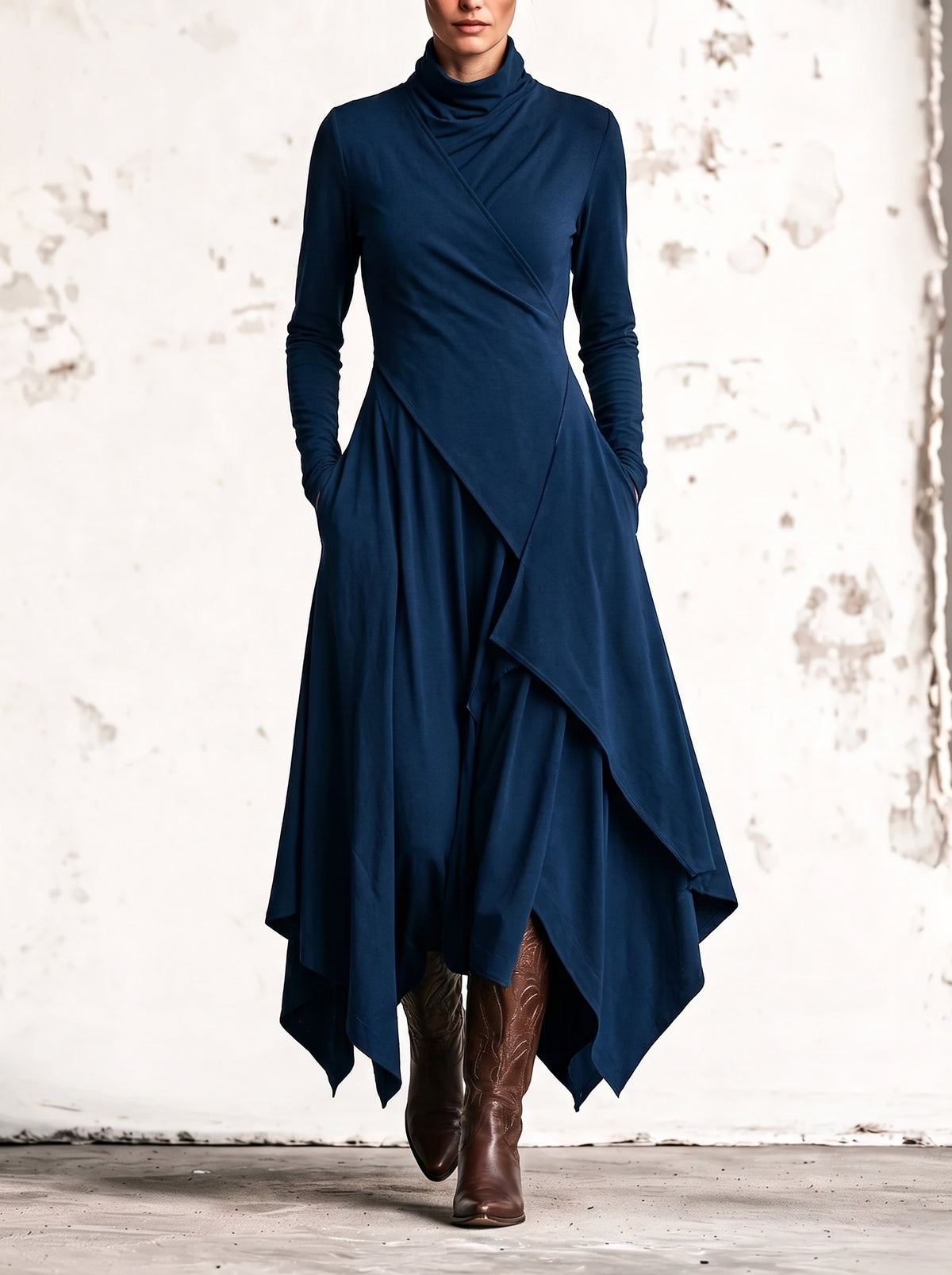 Soledad | Vestido largo drapeado con cuello alto