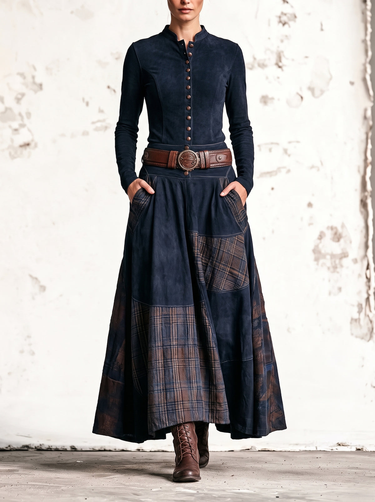 Élis | Vestido largo de ante sintético con cinturón