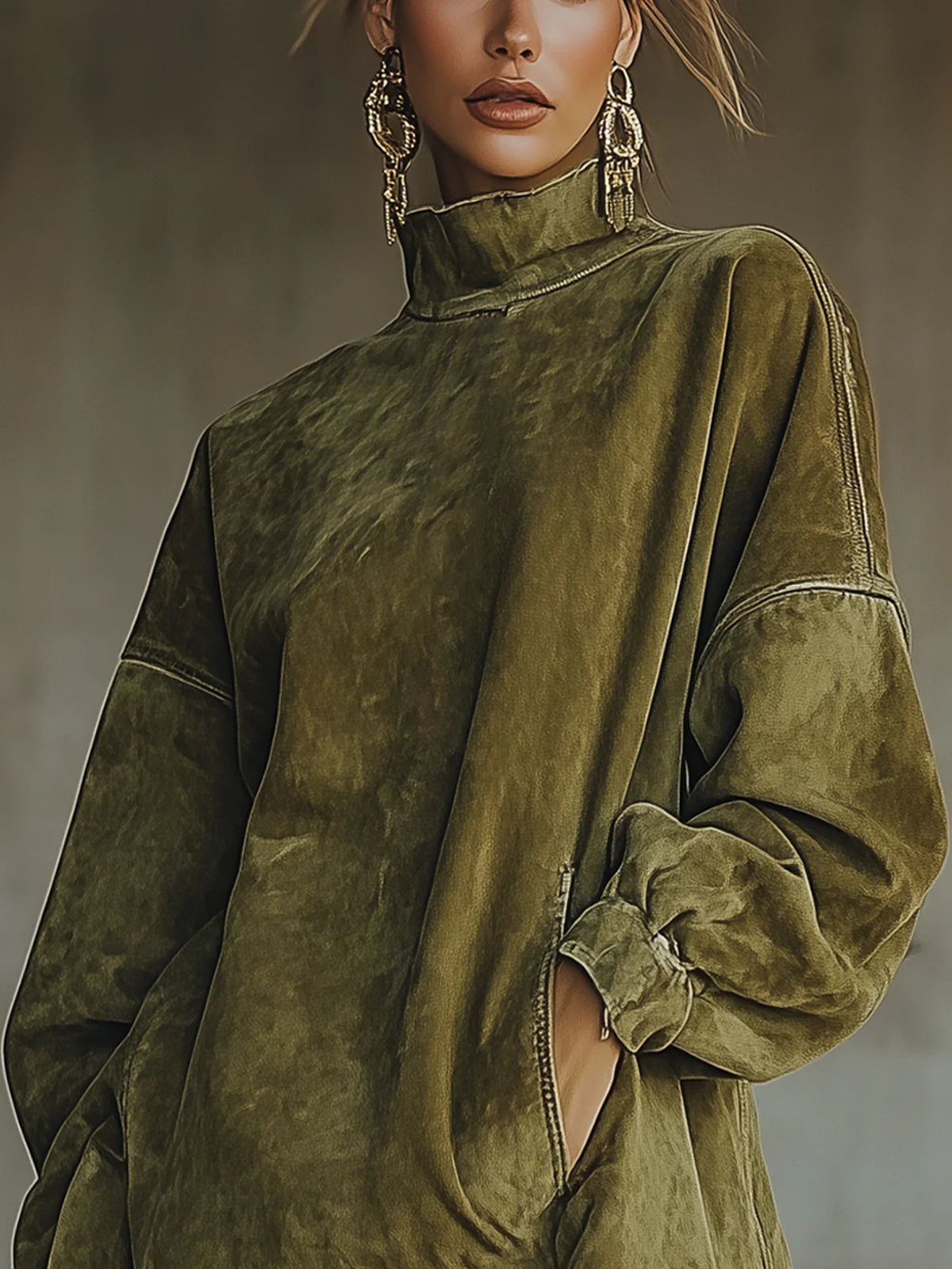 Gabriela | Vestido de ante sintético con cuello alto y flecos