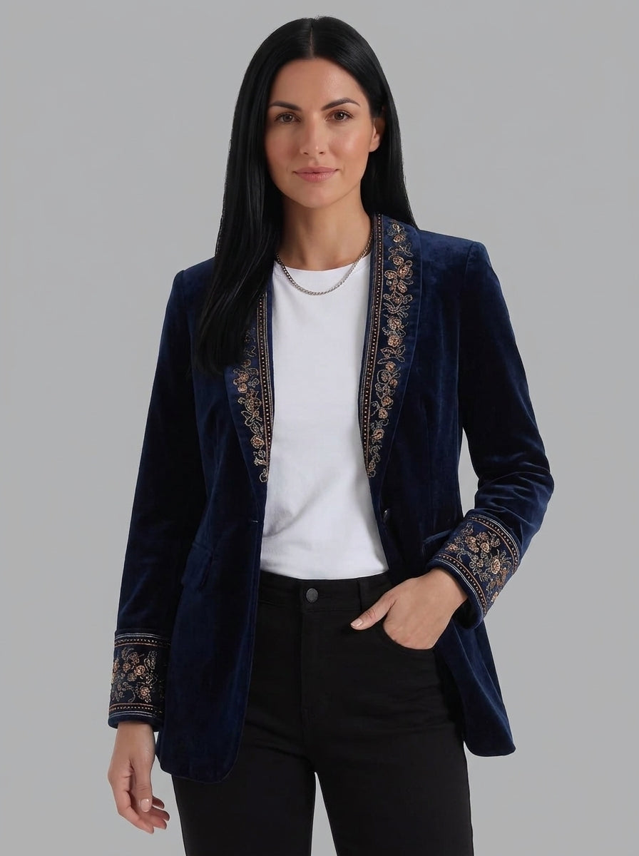 Leonor | Blazer entallado con estampado barroco en negro