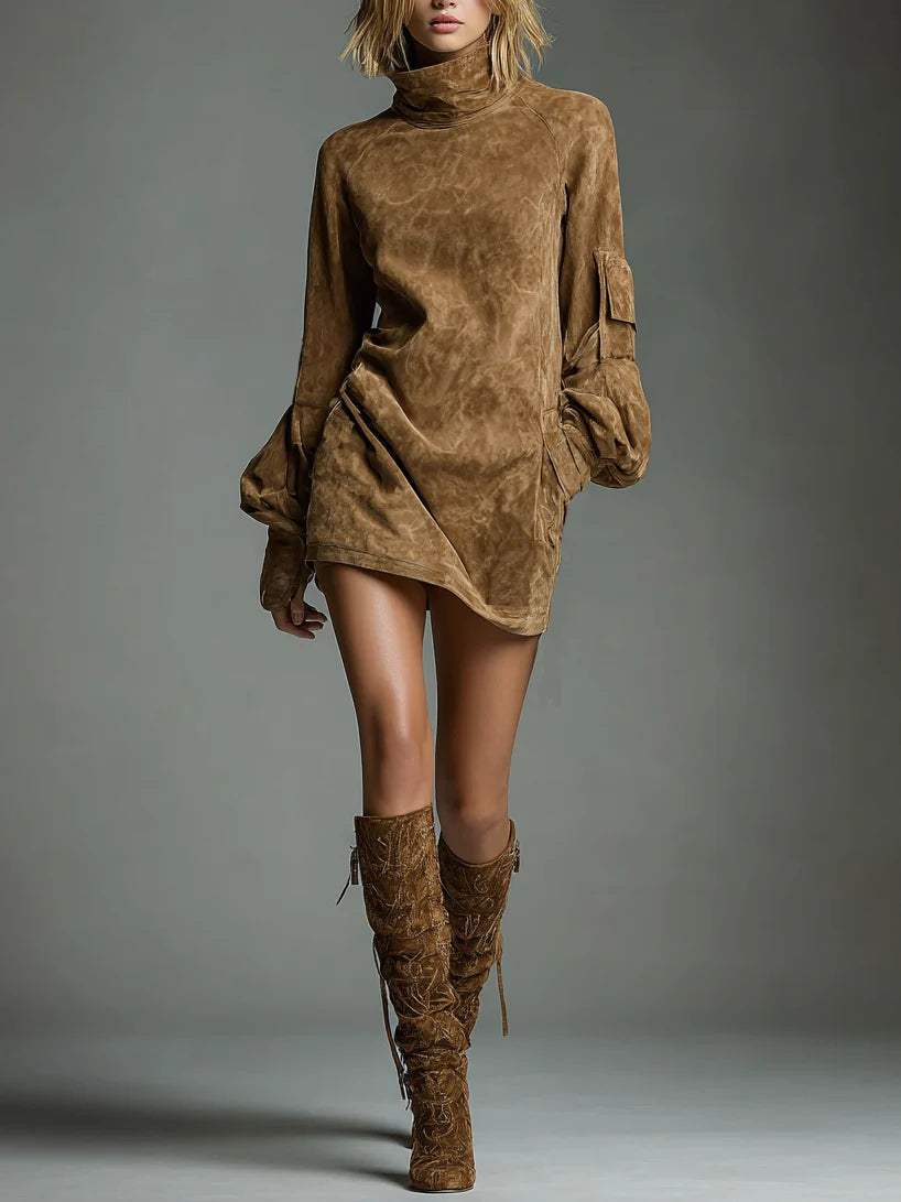 Bibiana | Minivestido oversize de ante sintético con cuello alto