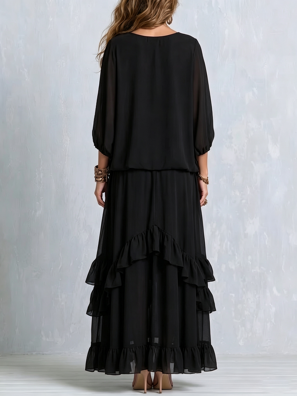 Rosario | Conjunto de top de gasa y falda con volantes, negro