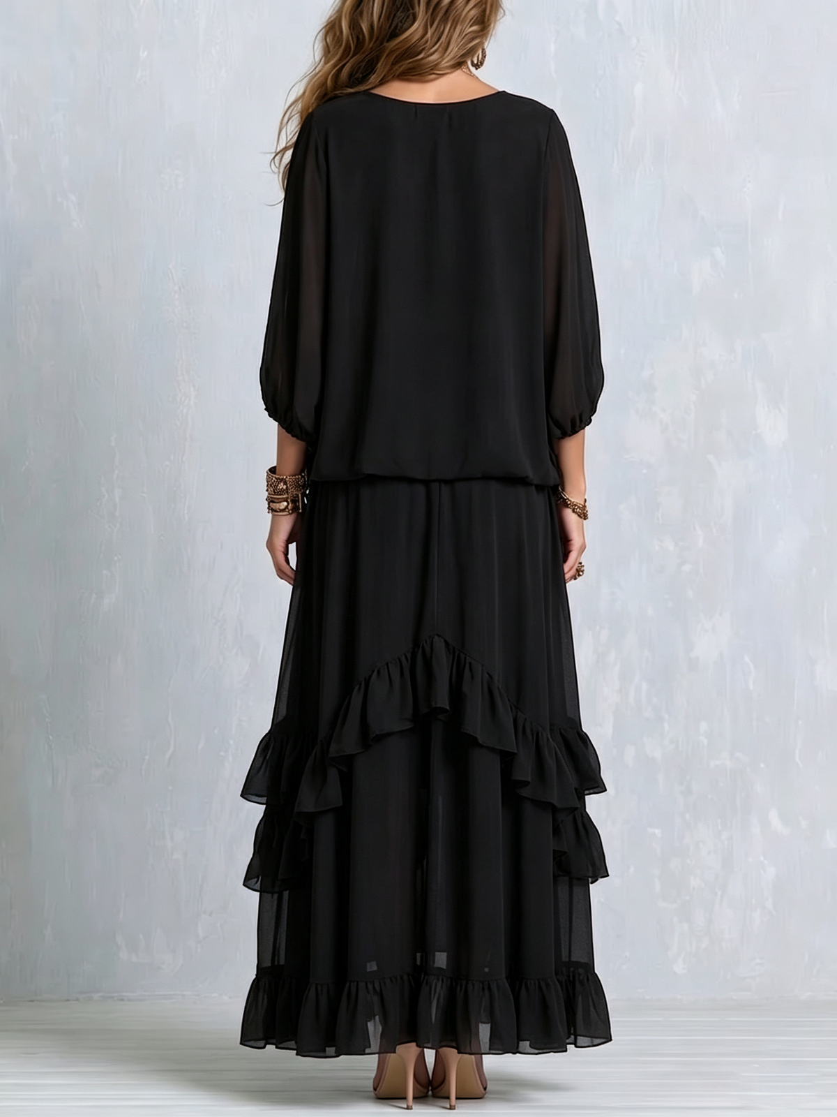 Rosario | Conjunto de top de gasa y falda con volantes, negro