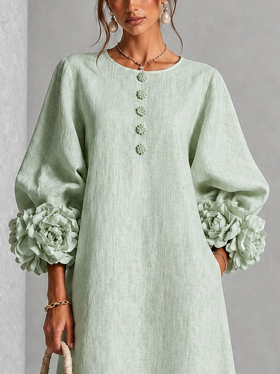 Vestido midi Salvia Mistica con botones y mangas con estampado floral extravagante